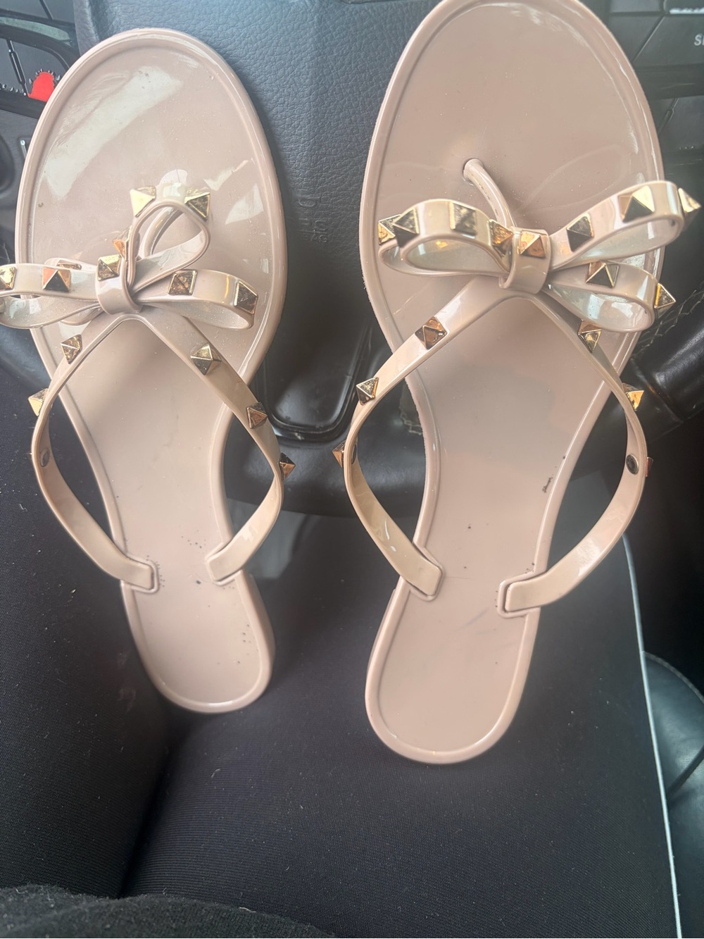 Women’s Nude Bow Sandal with Gold Studs